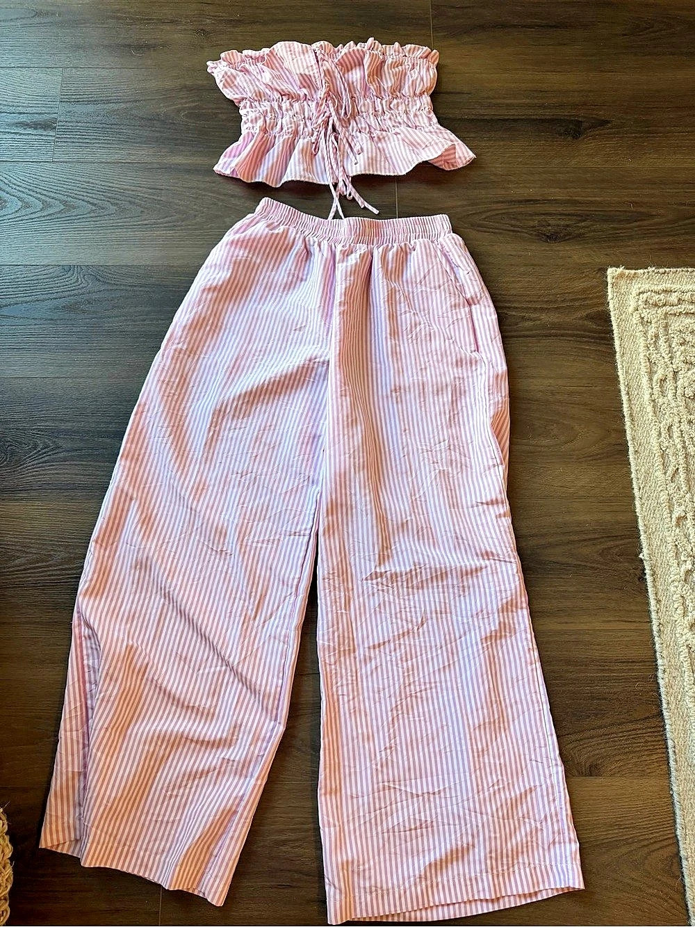 Pink & White Striped Wide Leg Set
